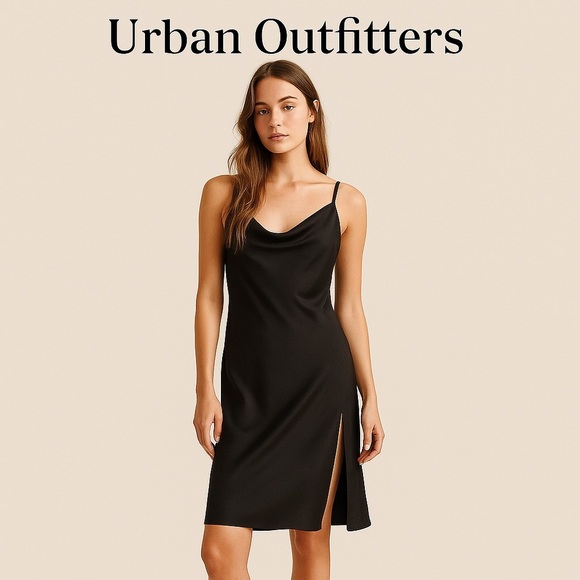 Urban Outfitters Black Satin Slip Dress S | 90s Minimalist Y2K Vibes - Picture 1 of 6